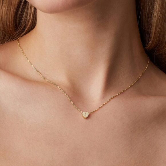 14K Gold Plated Tiny Heart Necklace | Dainty Necklace for Women | Personalized L - Picture 2 of 5